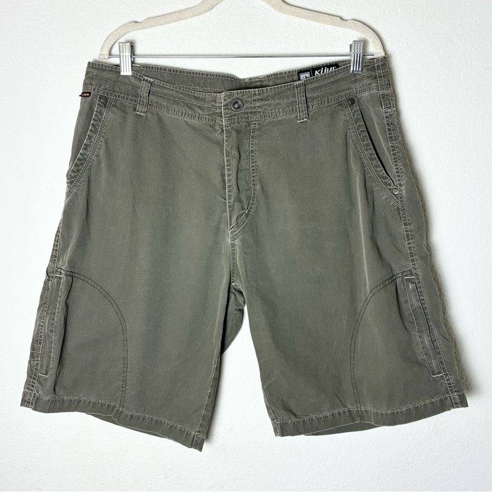 Kuhl Green Ramblr Cargo Shorts Men’s 36 Vintage Patina Dye Hiking Outdoors